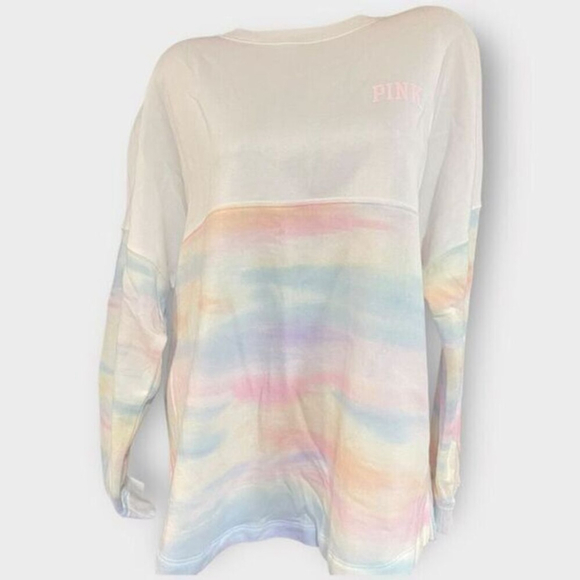 Victoria’s Secret PINK Varsity Crew Long Sleeve Pullover Sweater Pastel NWT - Picture 1 of 5